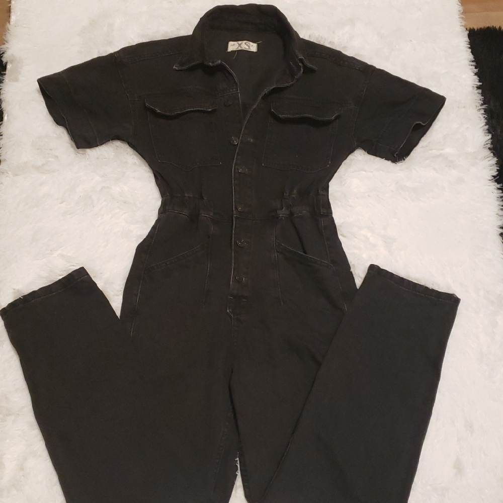 🧿Free People Black Button-Up Jumpsuit